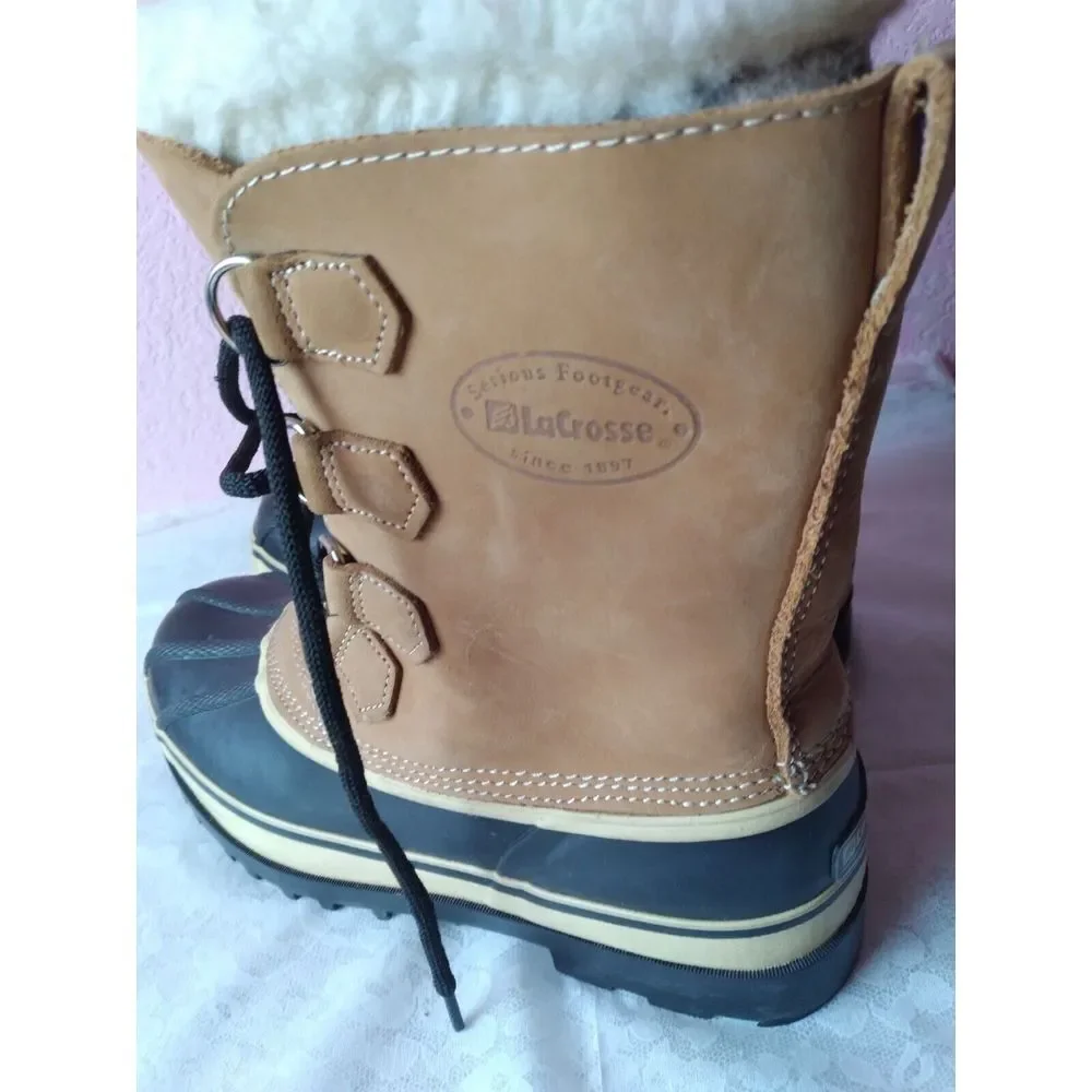 LaCrosse Winter Duck Boots Sherpa Lined Waterproof‎ Snow Boots Tan Navy